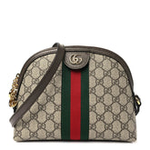 GG Supreme Monogram Textured Dollar Calfskin Web Small Ophidia Dome Shoulder Bag Beige Ebony New Acero