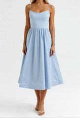 Wedding Guest Dress, Elegant Corset Midi Dress for Women - White, Light Blue, Pink, Purple