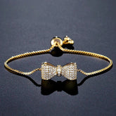 Women's Pavé Cubic Zirconia Bow Bracelet | Adjustable Stainless Steel Slider Bracelet