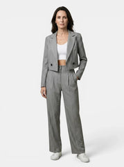 Women's Pinstripe Suit | Cropped Tailored Blazer & Wide-Leg Trousers