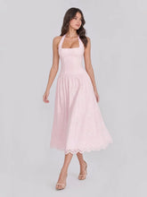 Cottagecore Halterneck Eyelet Cotton Midi Dress