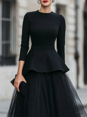 Structured Peplum Top and Layered Midi Skirt Set