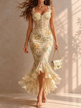 Women's Sequin Mermaid Maxi Dress | Elegant Sweetheart Ruffle-Hem Gown