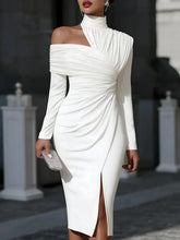 Women's One-Shoulder Draped Midi Dress | Elegant Asymmetric Neckline Dress