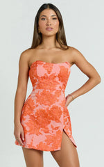 Brailey Mini Dress Strapless Dress in Orange Jacquard