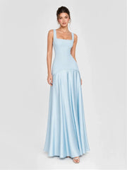Square Neck Satin Patchwork Maxi Dress