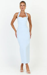 Sandy Maxi Dress - Sweetheart Neckline Halter Dress in Light Blue