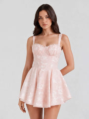Lace Trim Jacquard Corset Mini Dress