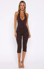 Retrograde Romance Embellished Jumpsuit Chocolate