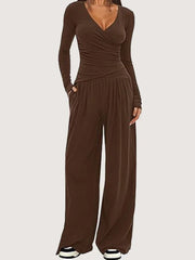 Women's Long-Sleeve Wide-Leg Lounge Set | Soft Stretch Two-Piece Set