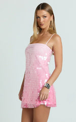 Rose Mini Dress - Ombre Sequin Shift Dress in Pink