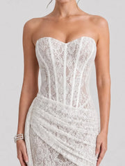 Corset Bodice Lace Mini Dress with Draped Skirt