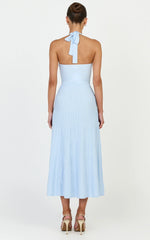 Candace Midi Dress - Halter Neck Ribbed Knit Dress in Baby Blue