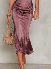 Vintage Square Lace Neck  Ruched Fishtail Midi Dress