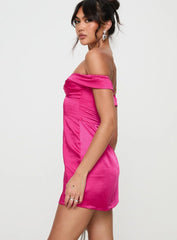 Rava Off The Shoulder Mini Dress Hot Pink