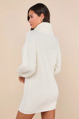 Casual Coziness Ivory Waffle Knit Cowl Neck Sweater Dress