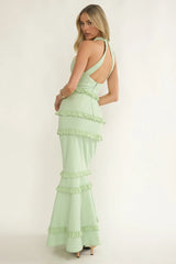 Haze Frill Trim Halterneck Maxi Dress Sage