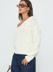 Talassa V Neck Knit Sweater White