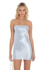 Satin Strapless Slip Dress in Light Blue