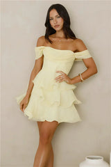 Pretty In The Sun Off Shoulder Mini Dress Yellow