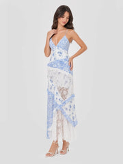 Floral Halter Maxi Dress with Lace Insert