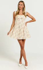 Griza Mini Dress - Square Neck Lace Trim Dress in Ditsy Floral