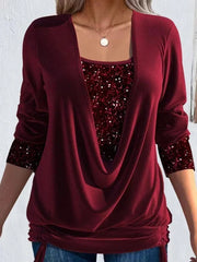 Women's Sequin Knit Blouse | Elegant Long-Sleeve Casual Top
