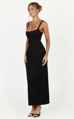 Celestine Midi Dress - Adjustable Strap Structured Dress in Black