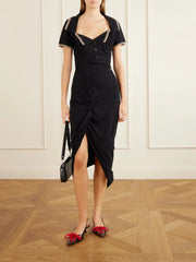Long Monday Pulling ruched cotton-piquet midi dress