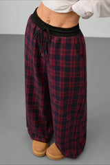 Plaid Elastic Waist Stretch Loose Casual Pants
