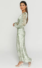 Freollyn Midi Dress - Deep V Neck Long Sleeve Dress in Sage