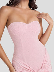 Beaded Embellished Strapless Tie-Waist Maxi Dress