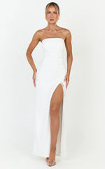 Liana Maxi Dress - Strapless Pearl Fringe Dress in White