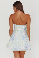 Gem Deep Sweetheart Neckline Mini Dress Floral Blue