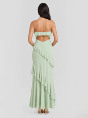 Ruffle Cutout Strapless Maxi Dress