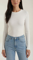 Women's Ribbed Long-Sleeve Fitted T-Shirt | Soft Round-Neck Layering Top