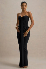 Ali | Black Sweetheart Ruched Wrap Maxi Dress