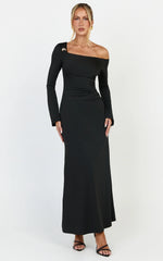 Daisy Maxi Dress - Long Sleeve Gold Hardware Detail Maxi Dress in Black