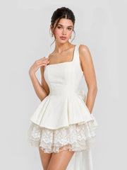 Lace Mini Dress with Detachable Bow Back