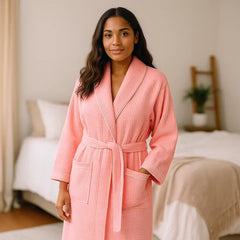 Women's Waffle Cotton Robe | Soft Absorbent Lounge Bathrobe