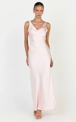Adilah Maxi Dress - Cowl Neck Satin Dress in Light Pink