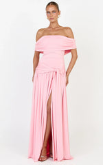 Bree Maxi Dress - Off Shoulder Draped Sash Dress in Pink