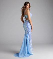 Ilse Sequin Mesh Lace-Up Mermaid Dress