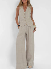Women's Sleeveless Vest & Wide-Leg Pants Set | Tailored Two-Piece Suit
