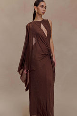 Bakari Diamante Cape Maxi Dress - Chocolate