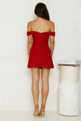 Dainty Number Off Shoulder Lace Mini Dress