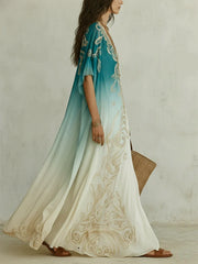 Women's Ombre Kaftan Maxi Dress | Flowing Boho V-Neck Maxi Dress