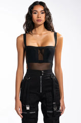 ALEXA MESH SQUARE NECK SLEEVELESS BODYSUIT