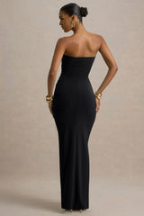 Ali | Black Sweetheart Ruched Wrap Maxi Dress