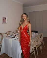 Women's Sequin Backless Evening Dress | Glamorous Open-Back Party Dress